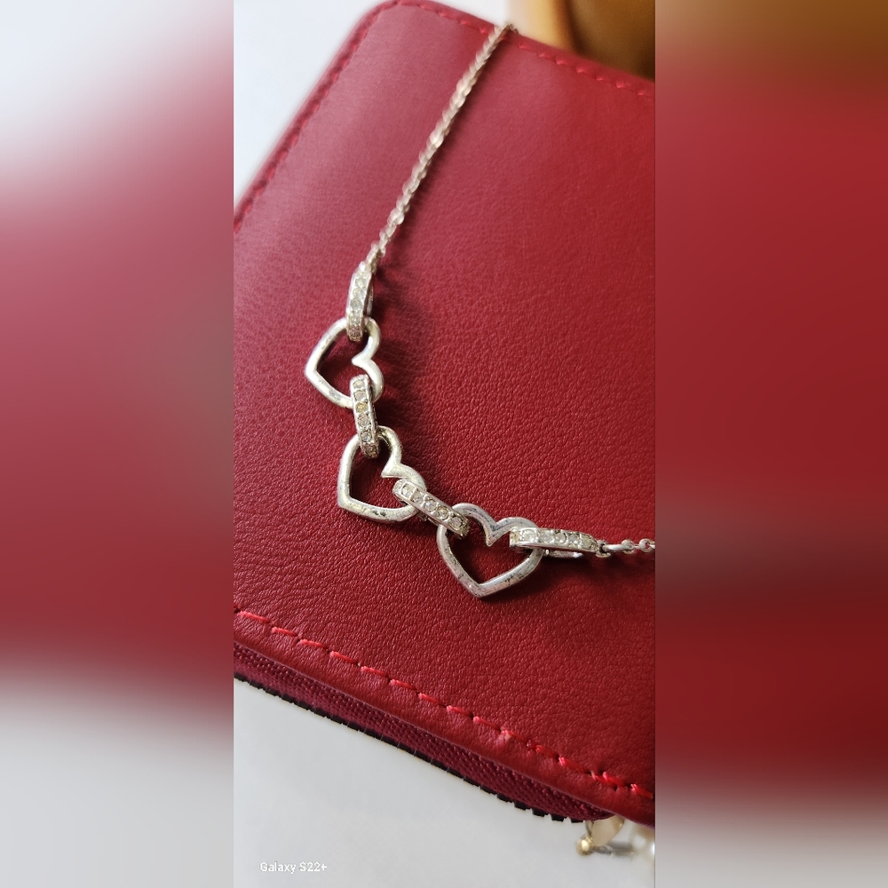 Vintage Avon Triple Heart Silvertone 8" Necklace